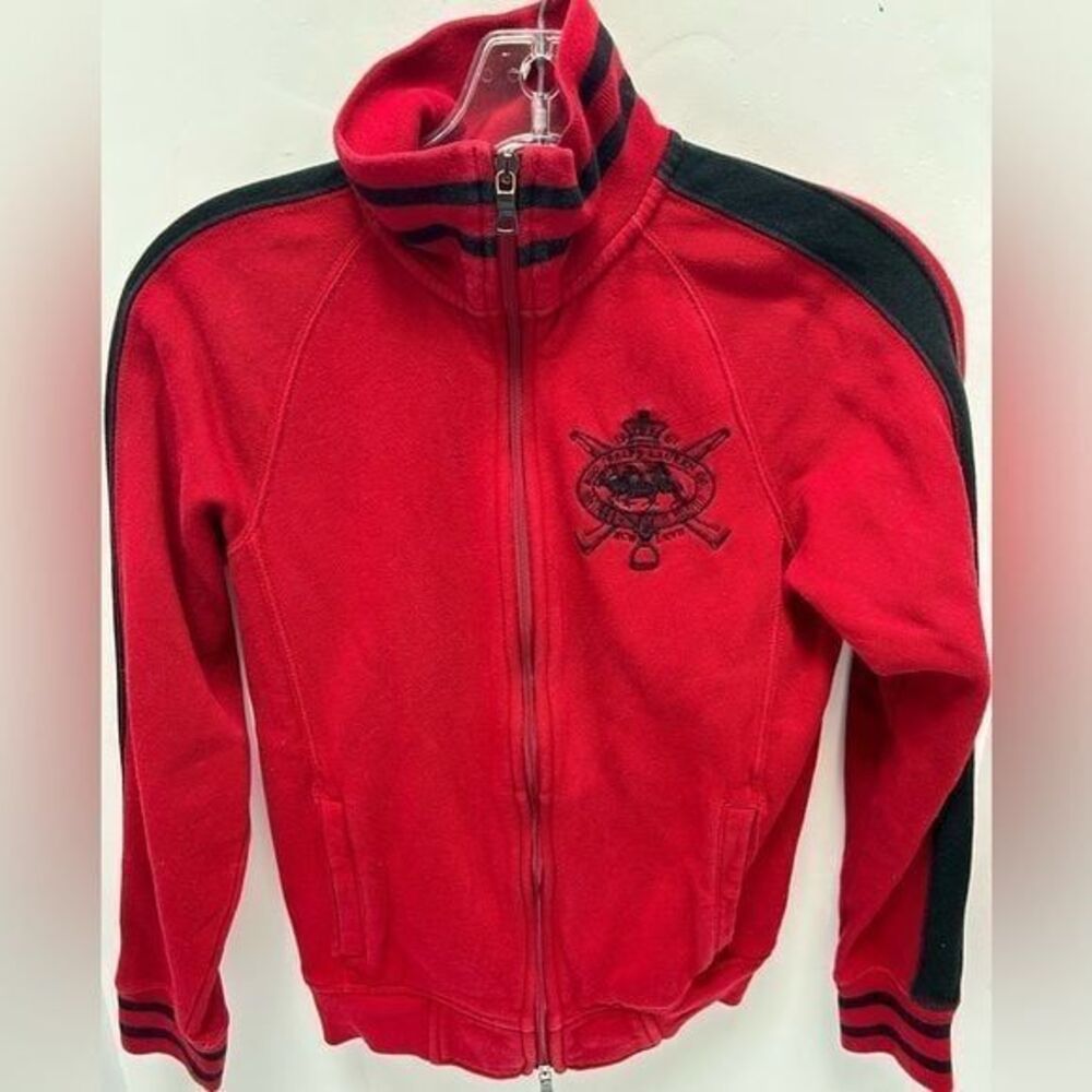 RALPH LAUREN SPORT Vintage Red Full Zip Sweatshirt Triple Pony Crest Size XS